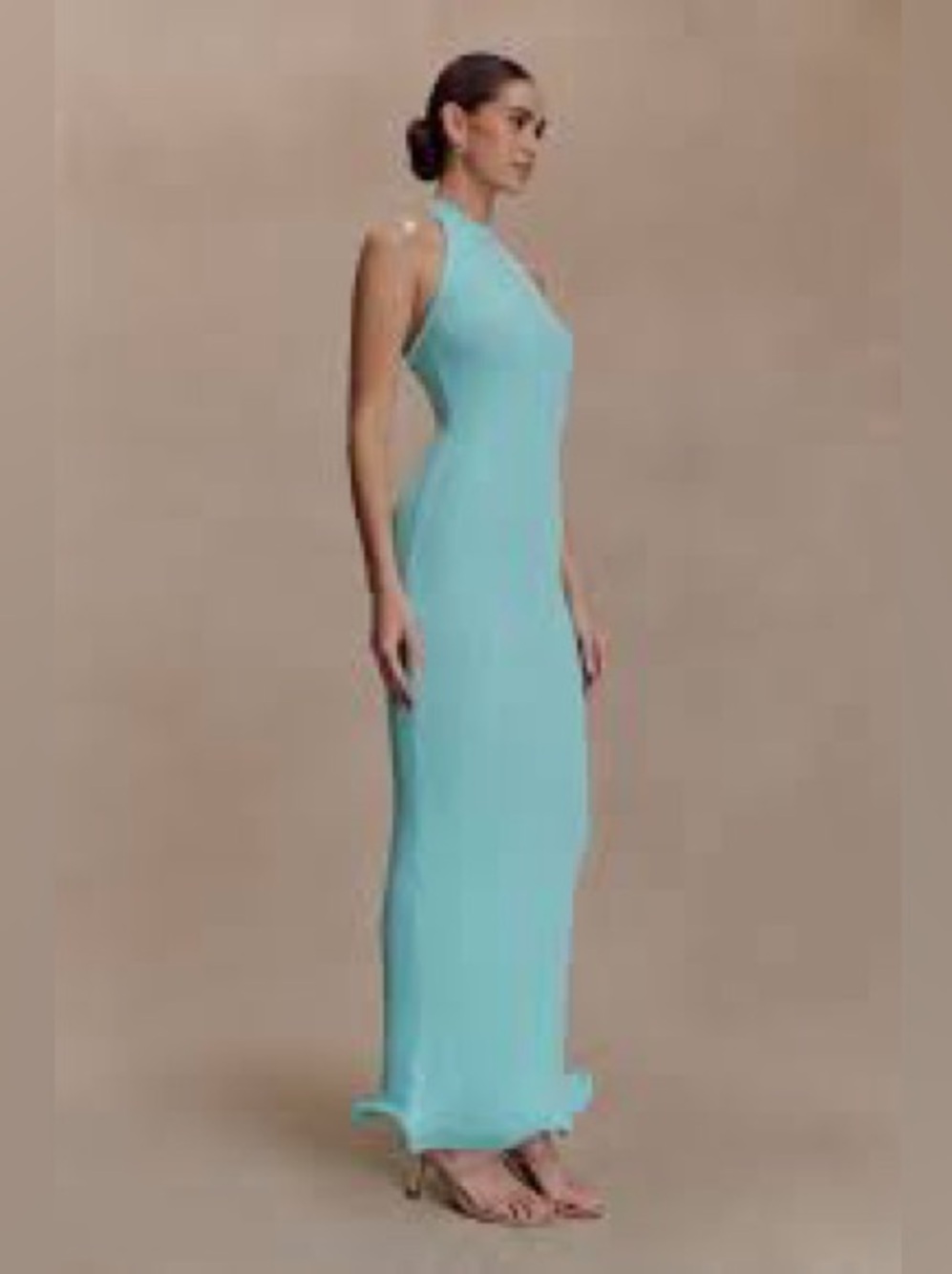 NWT women’s MESHKI Melodie Cyan Blue
Halter Knit Maxi Dress SIZE xx small